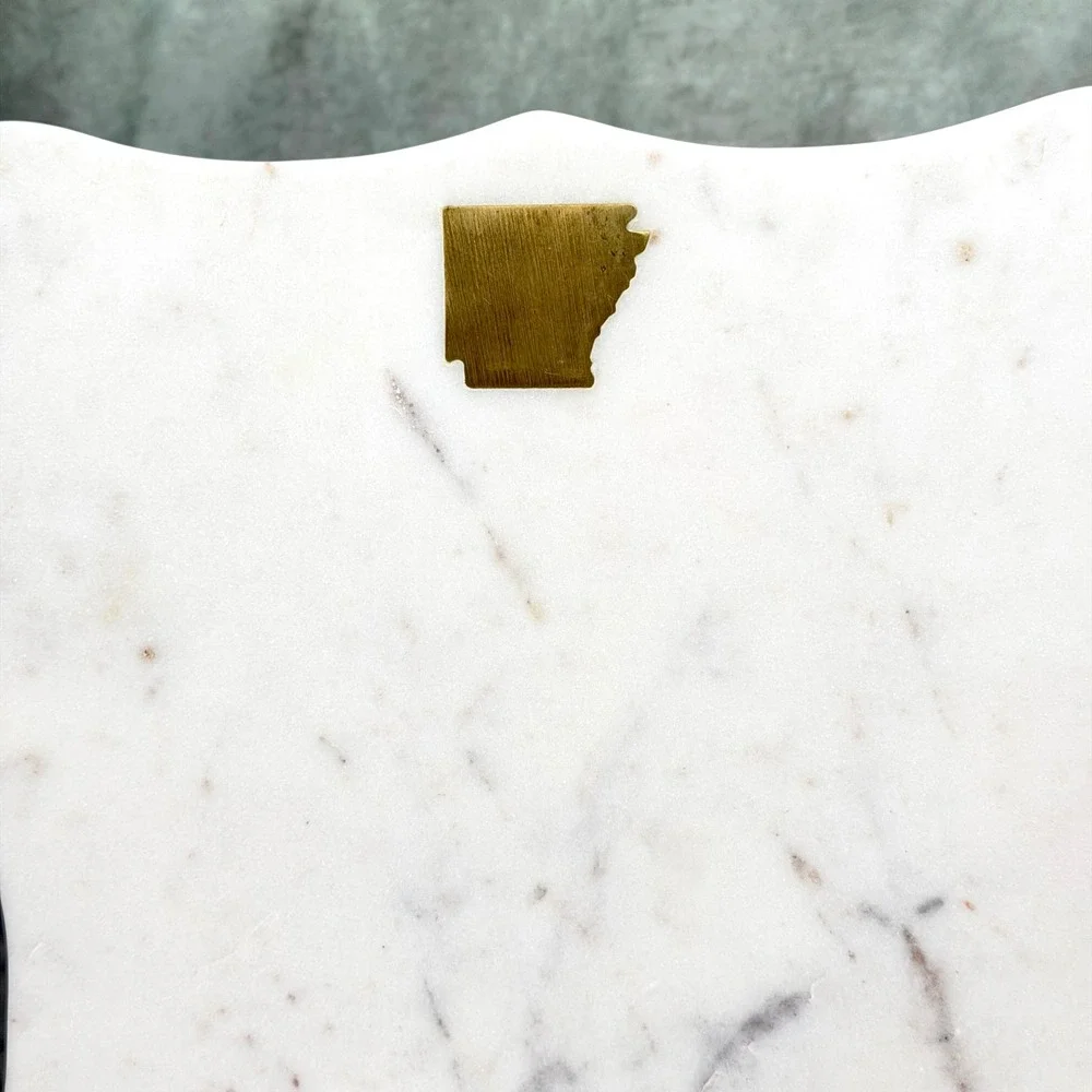 The Royal Standard White Marble Arkansas Brass Inlay Scalloped Cheese Board